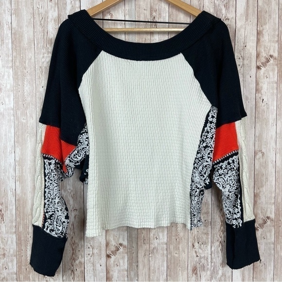 Free People Josie Printed Mixed Knit Pullover Top Size Medium Women - Picture 8 of 10